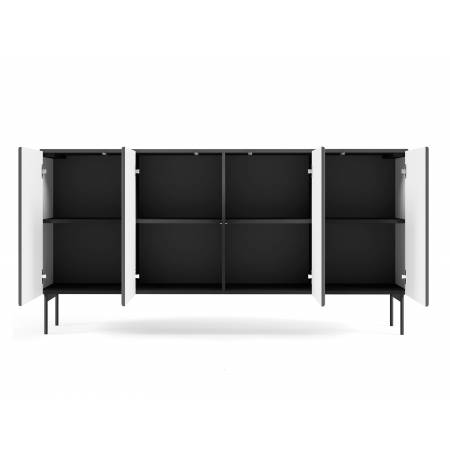 Komoda ryflowana czarna 195 cm 4-drzwiowa MIGEL